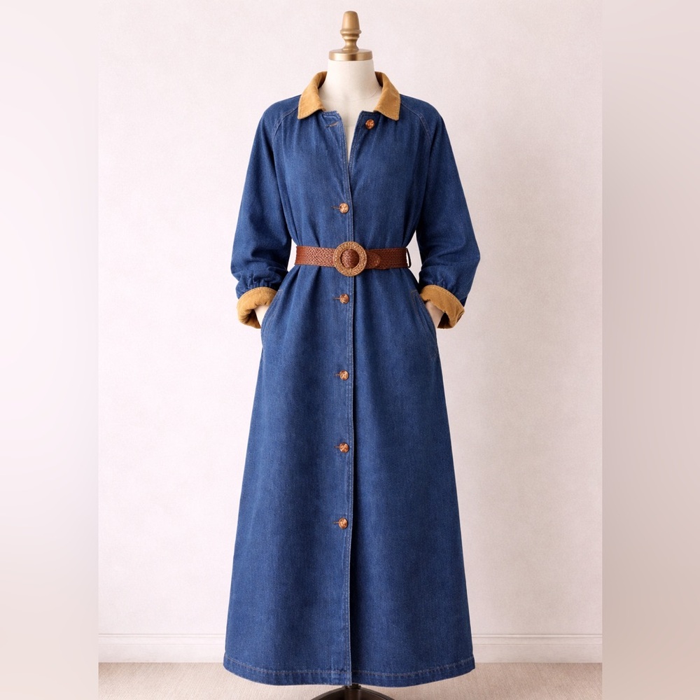 Hunter’s Run Vintage Denim Maxi Barn Coat Paisley Lined Size